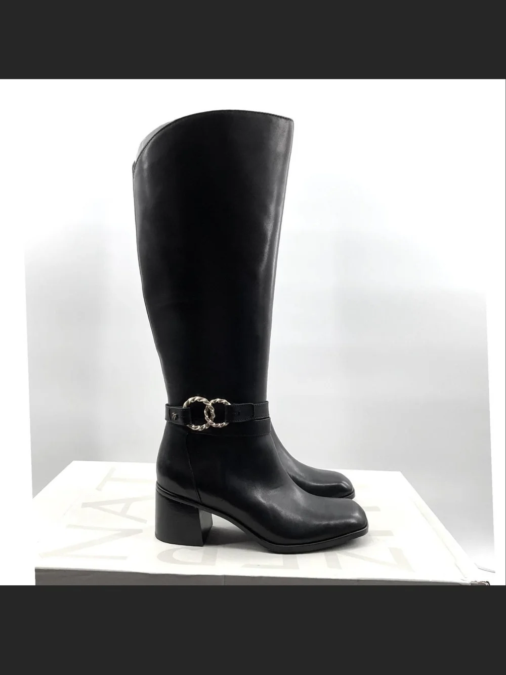 Naturalizer Black Over-the-Knee Leather Boots with Chain Accent